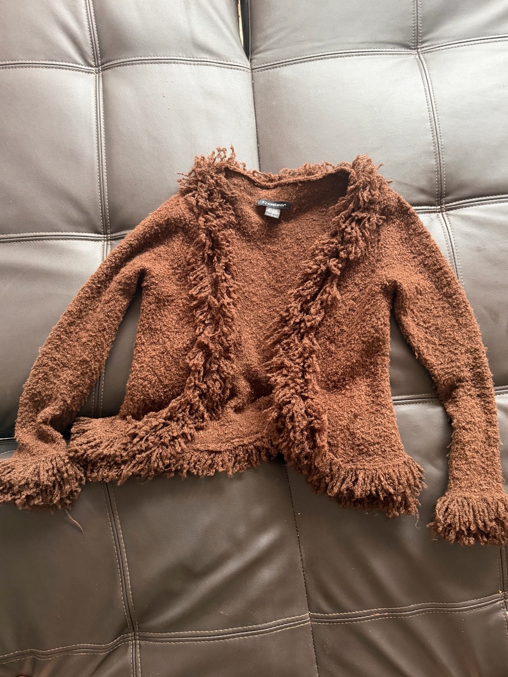 52 Weekends Brown Fringed Open-Front Cardigan